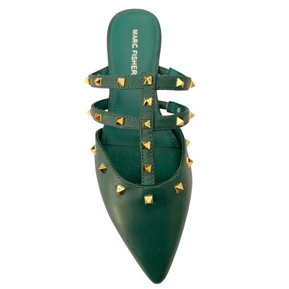 NIB Marc Fisher Amazie Rock Stud Mule Flats Sandals Green Gold Size 5 - Picture 4 of 10